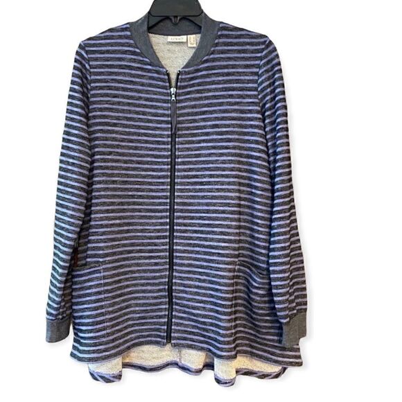 LOGO S Blue Violet Striped Terry Zip Front Pockets Casual Weekend Outdoor Jacket - Picture 1 of 11